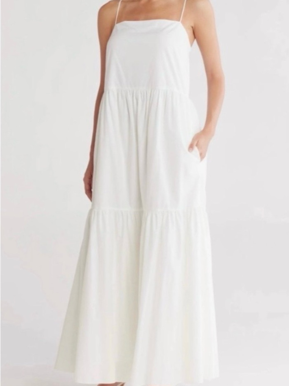 rag & bone White Spaghetti-Strap Tiered Maxi Dress with Pockets